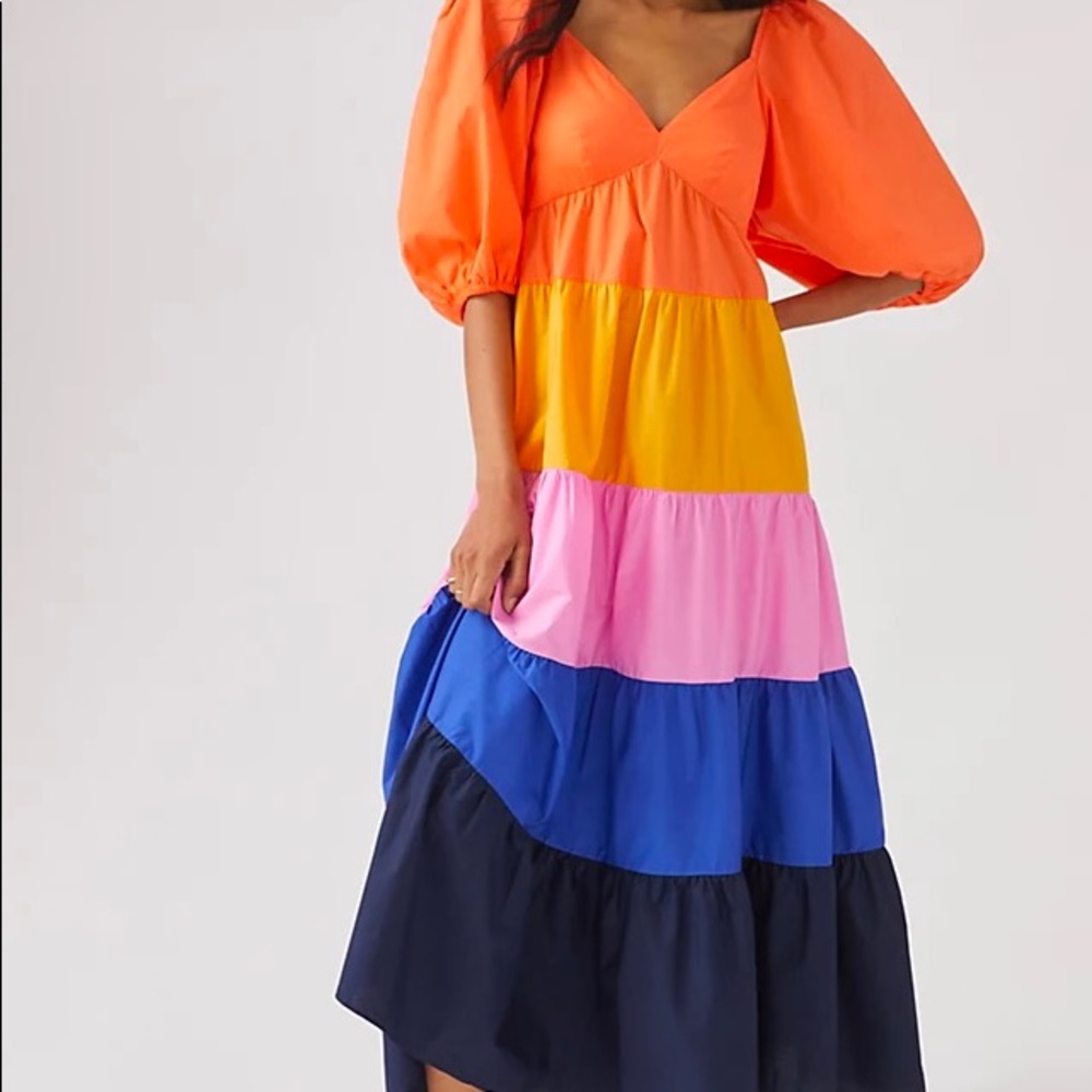 FARM RIO BY ANTHROPOLGIE tiered color block maxi dress